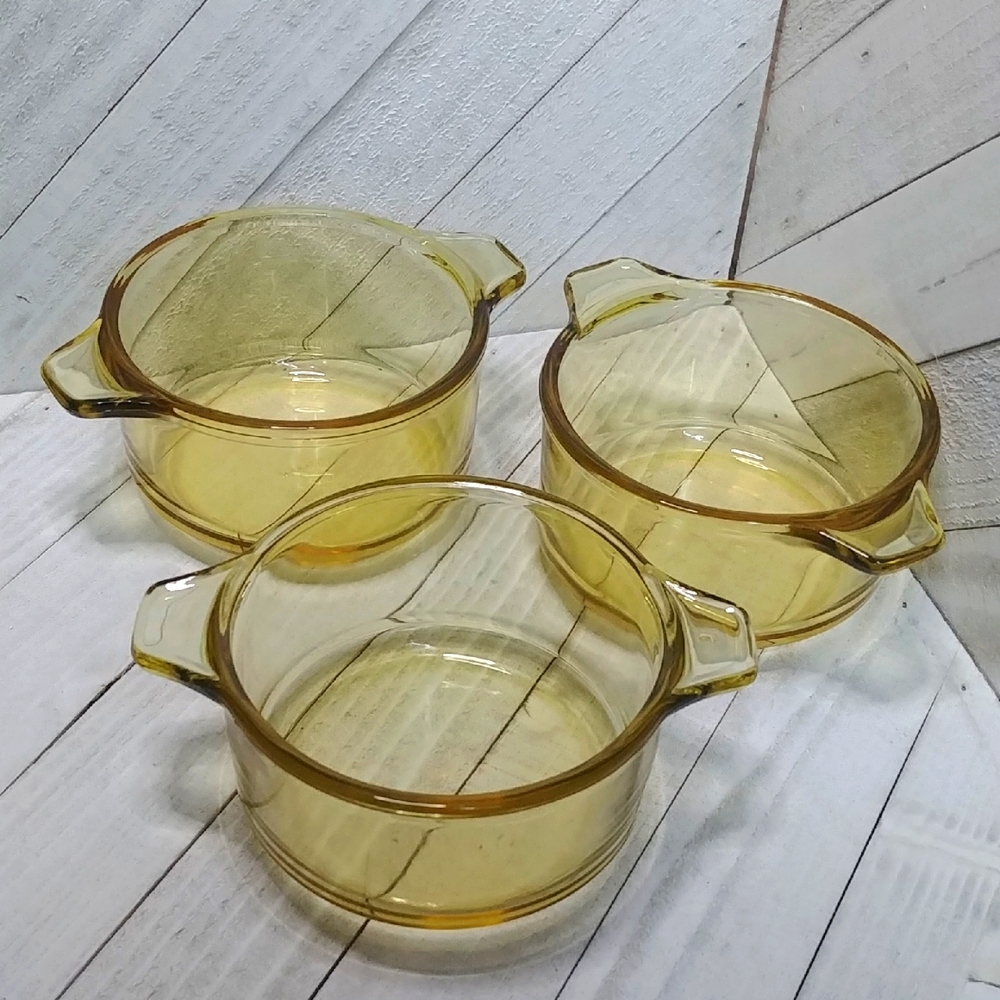 Individual Small Amber Glass Casserole Dishes Set of 3